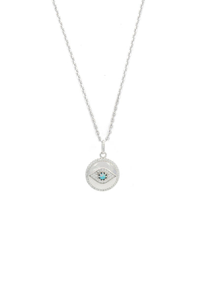 OPAL GLOW BLUE CREATED OPAL EVIL EYE MEDALION SILVER-PEROZ Accessories