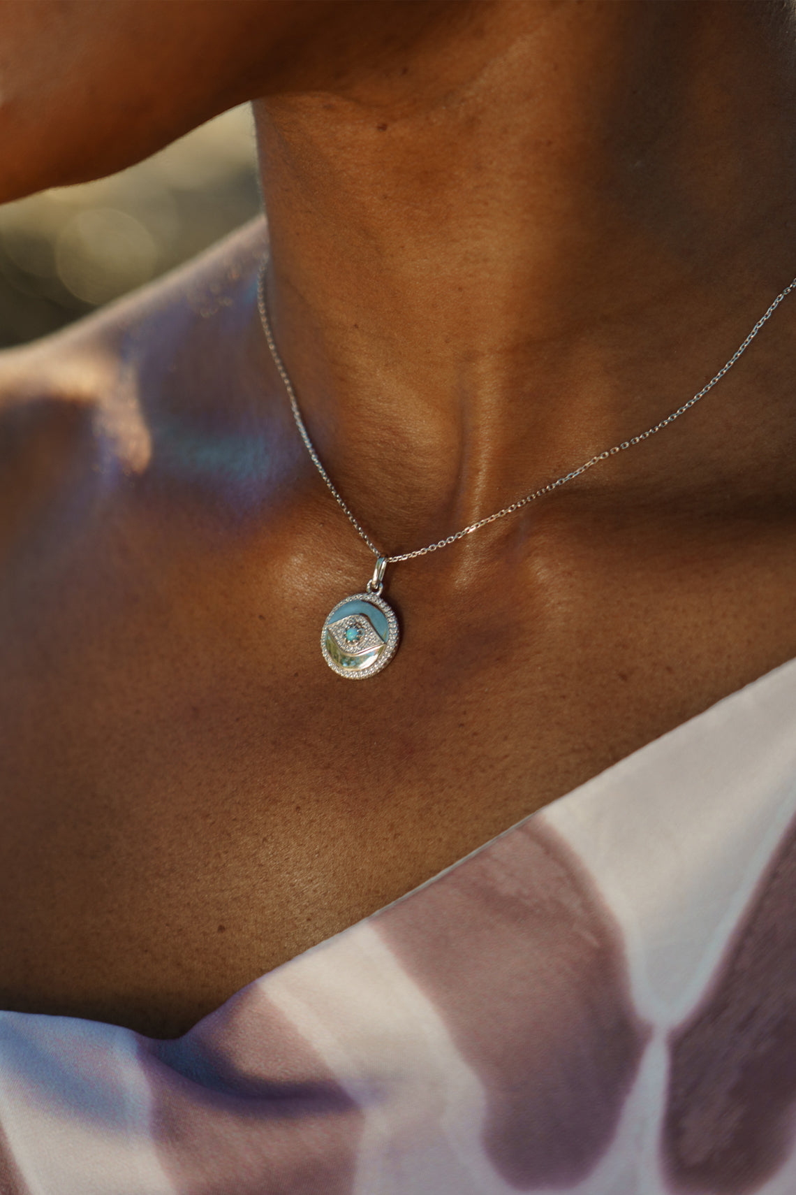 OPAL GLOW BLUE CREATED OPAL EVIL EYE MEDALION SILVER-PEROZ Accessories