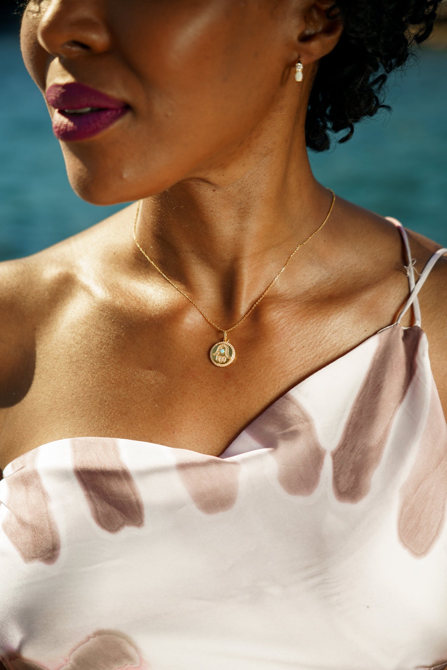 OPAL GLOW BLUE CREATED OPAL HAMSA MEDALION GOLD-PEROZ Accessories