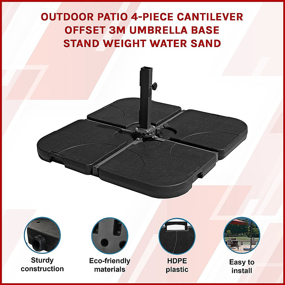 Outdoor Patio 4-Piece Cantilever Offset 3M Umbrella Base Stand Weight Water Sand-Home &amp; Garden > Shading > Umbrellas &amp; Sunshades-PEROZ Accessories