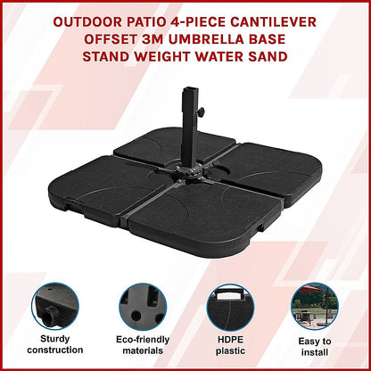 Outdoor Patio 4-Piece Cantilever Offset 3M Umbrella Base Stand Weight Water Sand-Home &amp; Garden > Shading > Umbrellas &amp; Sunshades-PEROZ Accessories