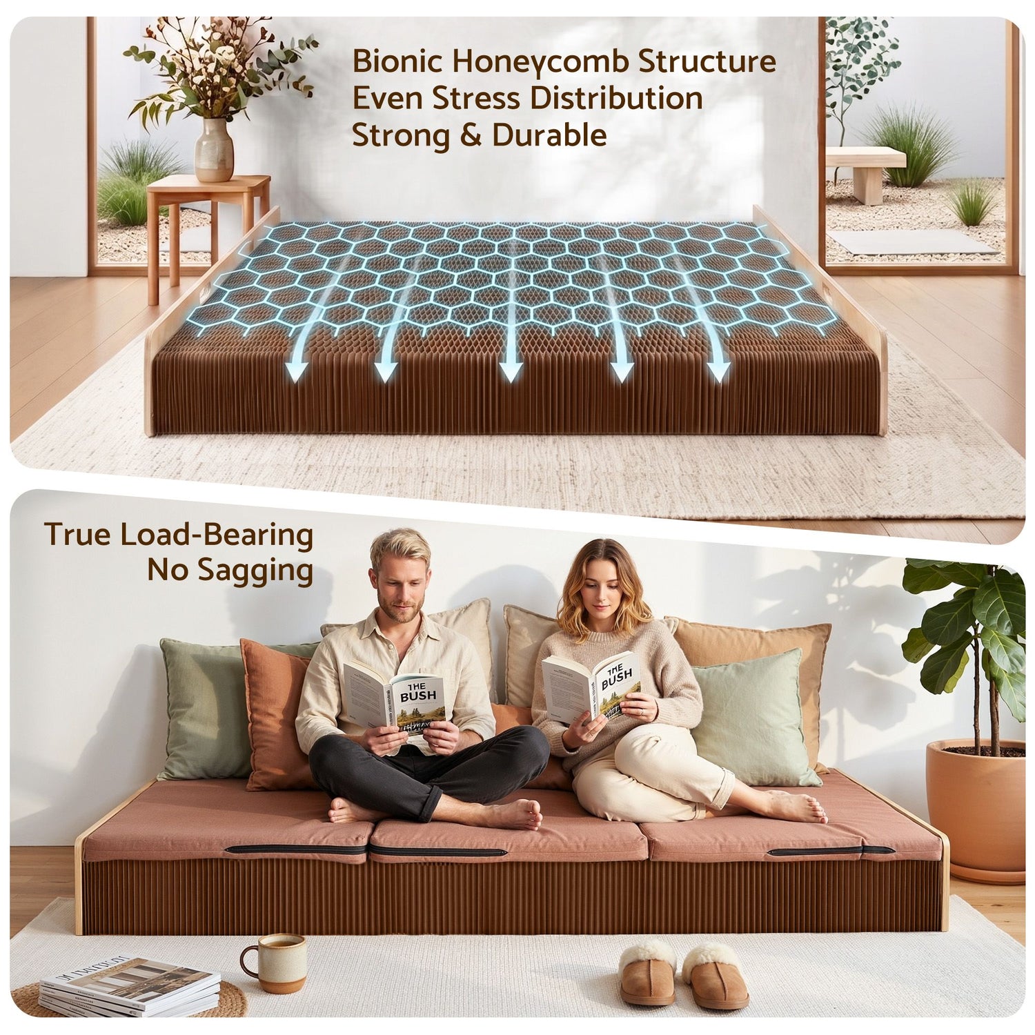 Artiss Folding Kraft Paper Bed Frame with Mattress and Pillow 300kg Capacity 200x120cm-Furniture > Bedroom > Beds &amp; Bed Frames-PEROZ Accessories