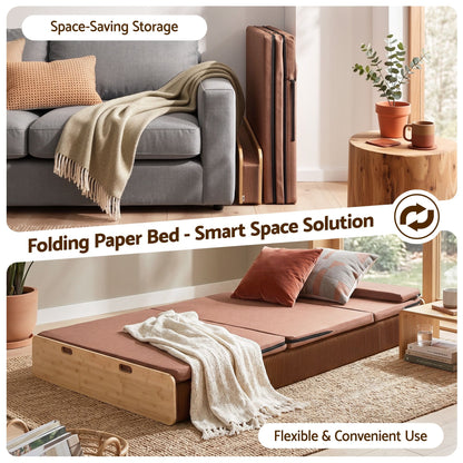 Artiss Folding Kraft Paper Bed Frame with Mattress and Pillow 300kg Capacity 200x120cm-Furniture > Bedroom > Beds &amp; Bed Frames-PEROZ Accessories