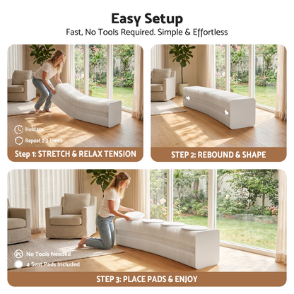 Artiss Folding Paper Bench With 4 PU Leather Seat Pads Expandable Accordion Stool For 4 Seats-Furniture > Living Room > Ottomans &amp; Footstools-PEROZ Accessories