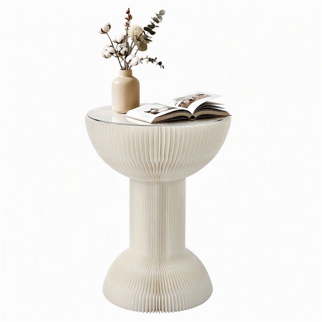 Artiss Paper End Table Honeycomb Coffee Table Foldable Round Bedside Side Table White 40x55cm-Furniture > Living Room > Coffee Tables-PEROZ Accessories
