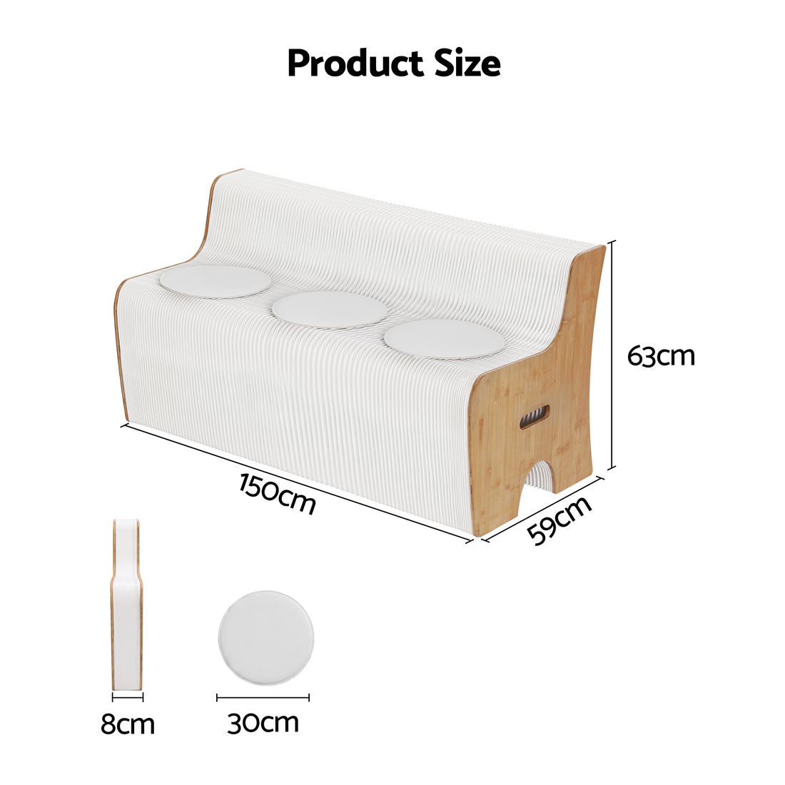 Artiss Folding Kraft Paper Sofa 3 Seater Accordion Bench with PU Leather Cushion Collapsible Couch 300kg Capacity 150x59x63cm-Furniture > Sofas > Sofas &amp; Sofa Beds-PEROZ Accessories