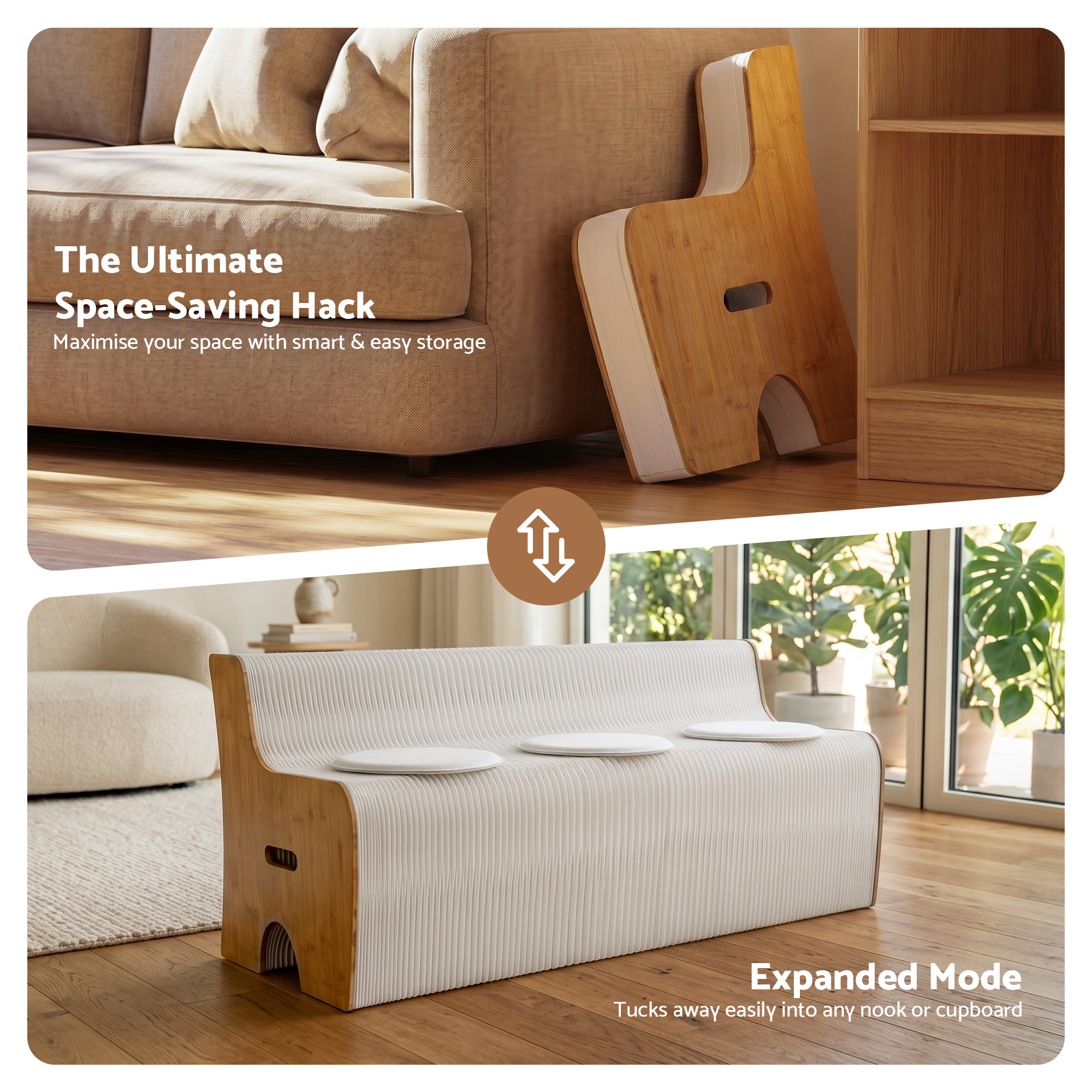 Artiss Folding Kraft Paper Sofa 3 Seater Accordion Bench with PU Leather Cushion Collapsible Couch 300kg Capacity 150x59x63cm-Furniture > Sofas > Sofas &amp; Sofa Beds-PEROZ Accessories
