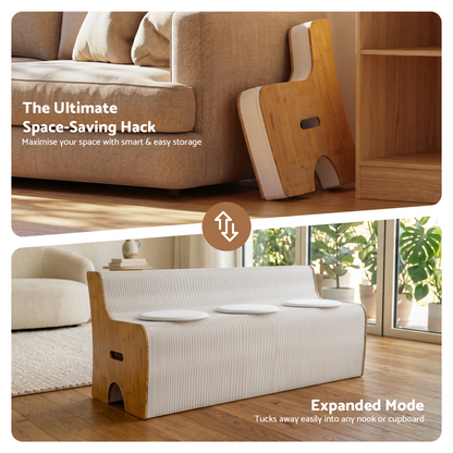 Artiss Folding Kraft Paper Sofa 3 Seater Accordion Bench with PU Leather Cushion Collapsible Couch 300kg Capacity 150x59x63cm-Furniture > Sofas > Sofas &amp; Sofa Beds-PEROZ Accessories