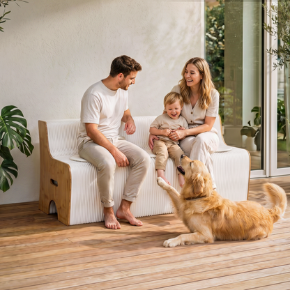 Artiss Folding Kraft Paper Sofa 3 Seater Accordion Bench with PU Leather Cushion Collapsible Couch 300kg Capacity 150x59x63cm-Furniture > Sofas > Sofas &amp; Sofa Beds-PEROZ Accessories