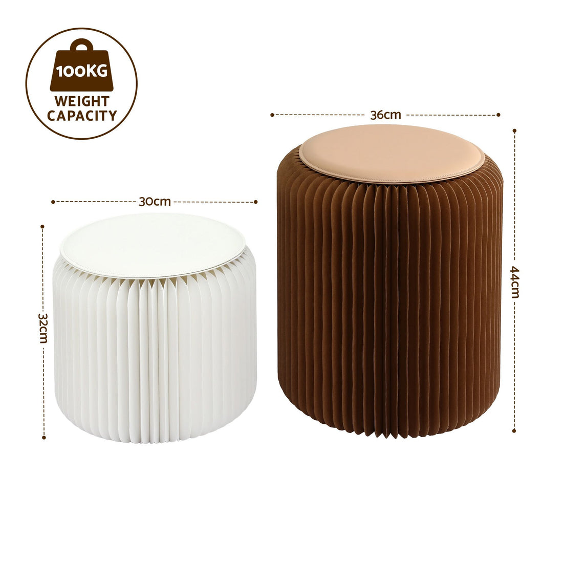 Artiss Accordion Folding Paper Stools Set Includes 2 Cushions Natural Kraft 100KG Capacity-Furniture > Living Room > Ottomans &amp; Footstools-PEROZ Accessories
