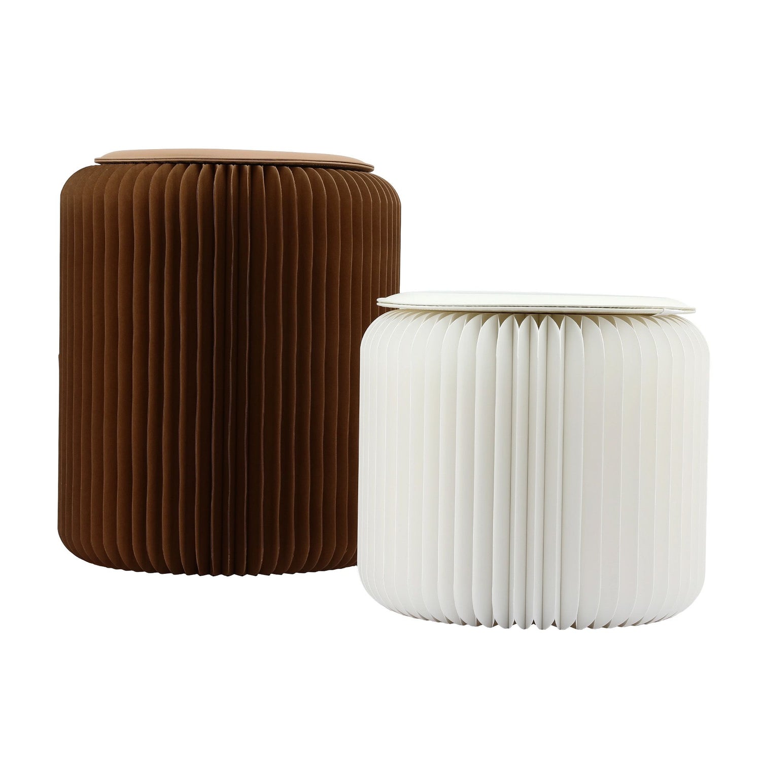 Artiss Accordion Folding Paper Stools Set Includes 2 Cushions Natural Kraft 100KG Capacity-Furniture > Living Room > Ottomans &amp; Footstools-PEROZ Accessories