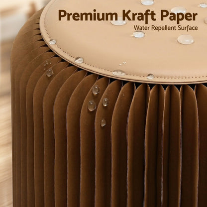 Artiss Accordion Folding Paper Stools Set Includes 2 Cushions Natural Kraft 100KG Capacity-Furniture > Living Room > Ottomans &amp; Footstools-PEROZ Accessories