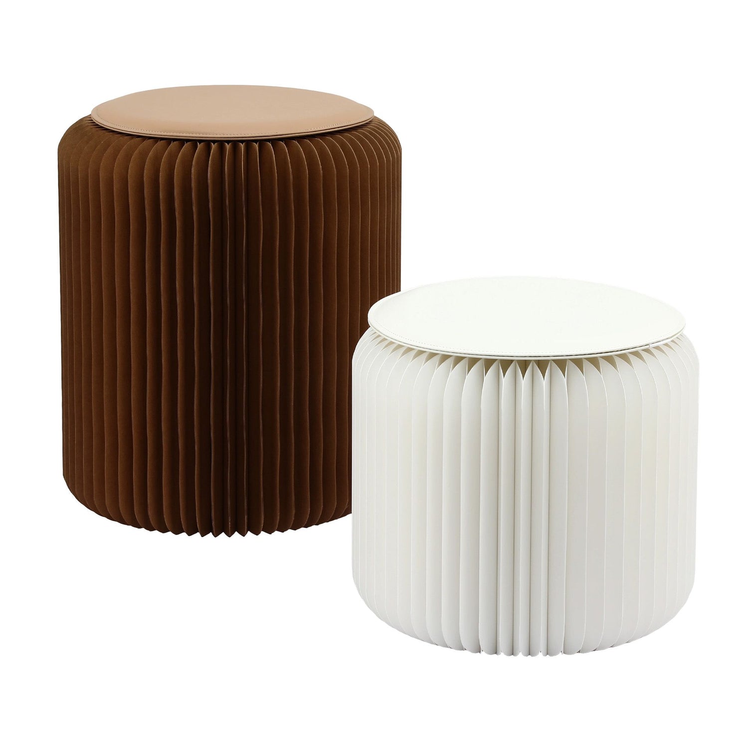 Artiss Accordion Folding Paper Stools Set Includes 2 Cushions Natural Kraft 100KG Capacity-Furniture > Living Room > Ottomans &amp; Footstools-PEROZ Accessories