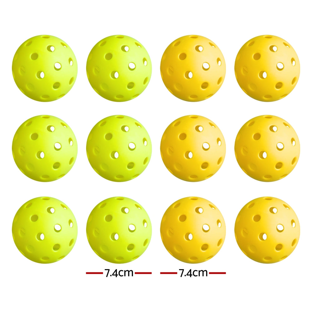 Everfit 12PC Pickleballs Set 40-Hole Design Indoor Outdoor Durable PE Balls Green/Yellow-Sports &amp; Fitness &gt; Racquet Sports &gt; Pickleball-PEROZ Accessories