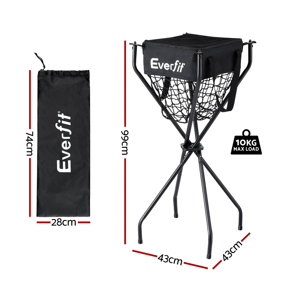 Everfit Portable Ball Cart Foldable Pickleball Tennis Baseball Softball-Sports &amp; Fitness > Racquet Sports > Pickleball-PEROZ Accessories