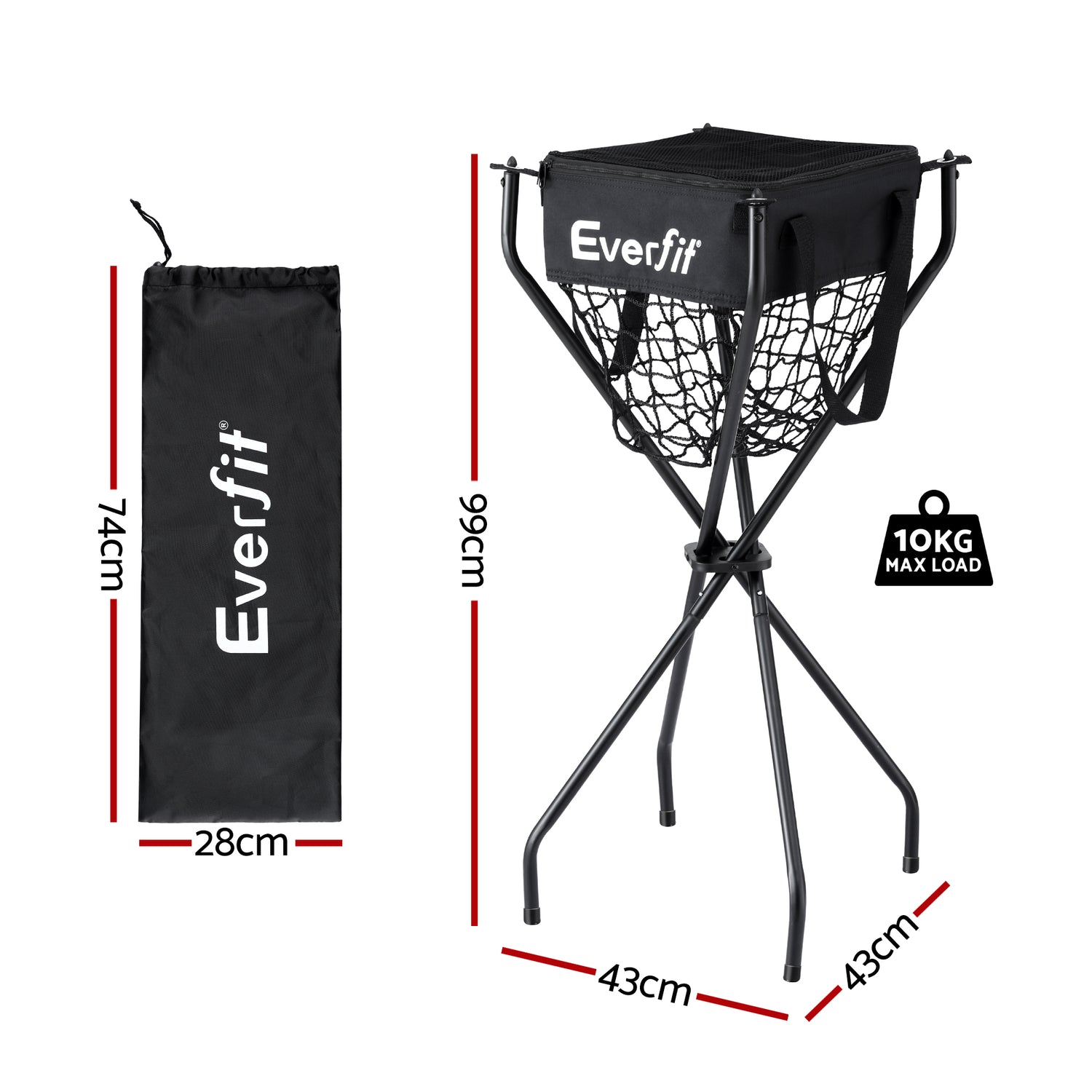 Everfit Portable Ball Cart Foldable Pickleball Tennis Baseball Softball-Sports &amp; Fitness > Racquet Sports > Pickleball-PEROZ Accessories