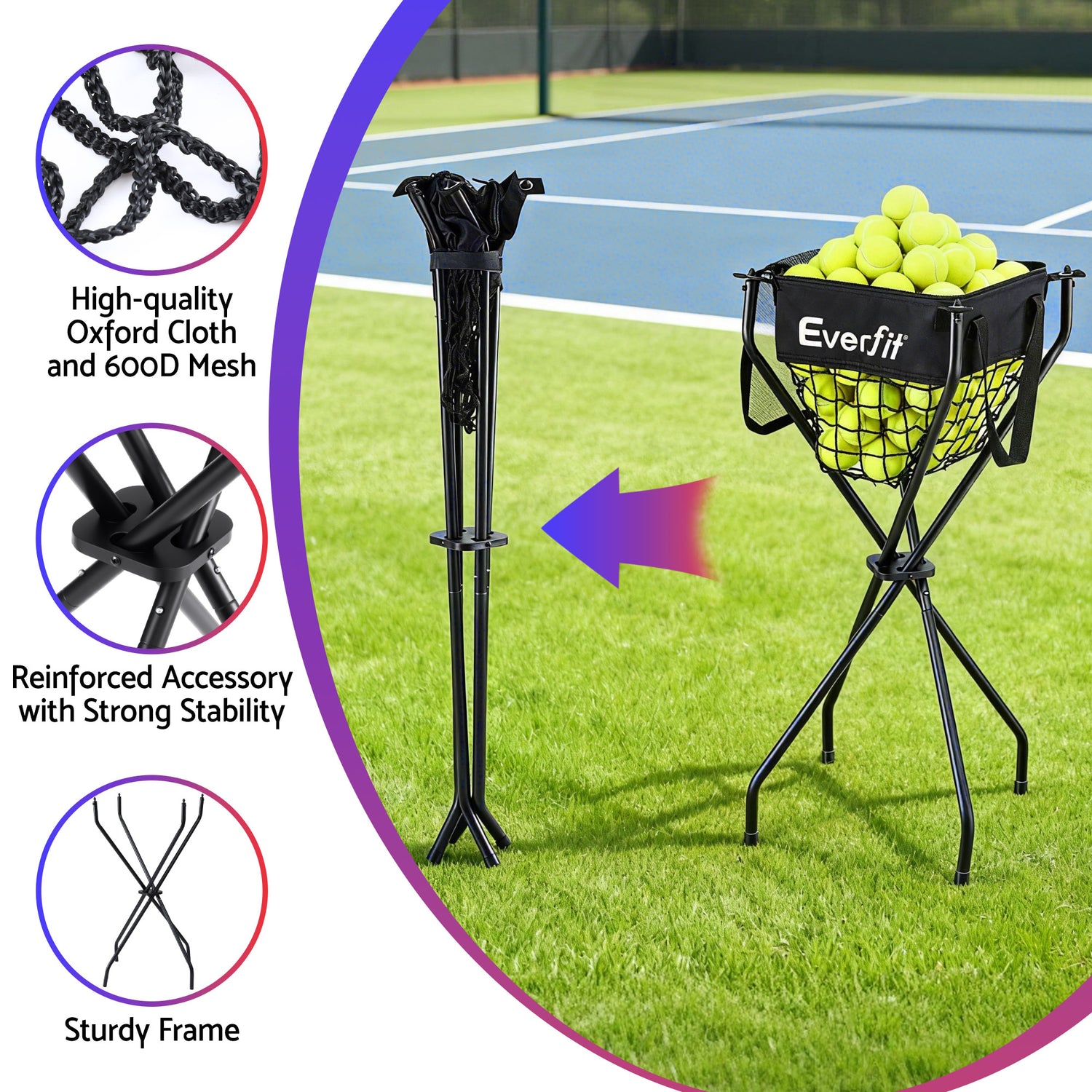 Everfit Portable Ball Cart Foldable Pickleball Tennis Baseball Softball-Sports &amp; Fitness > Racquet Sports > Pickleball-PEROZ Accessories