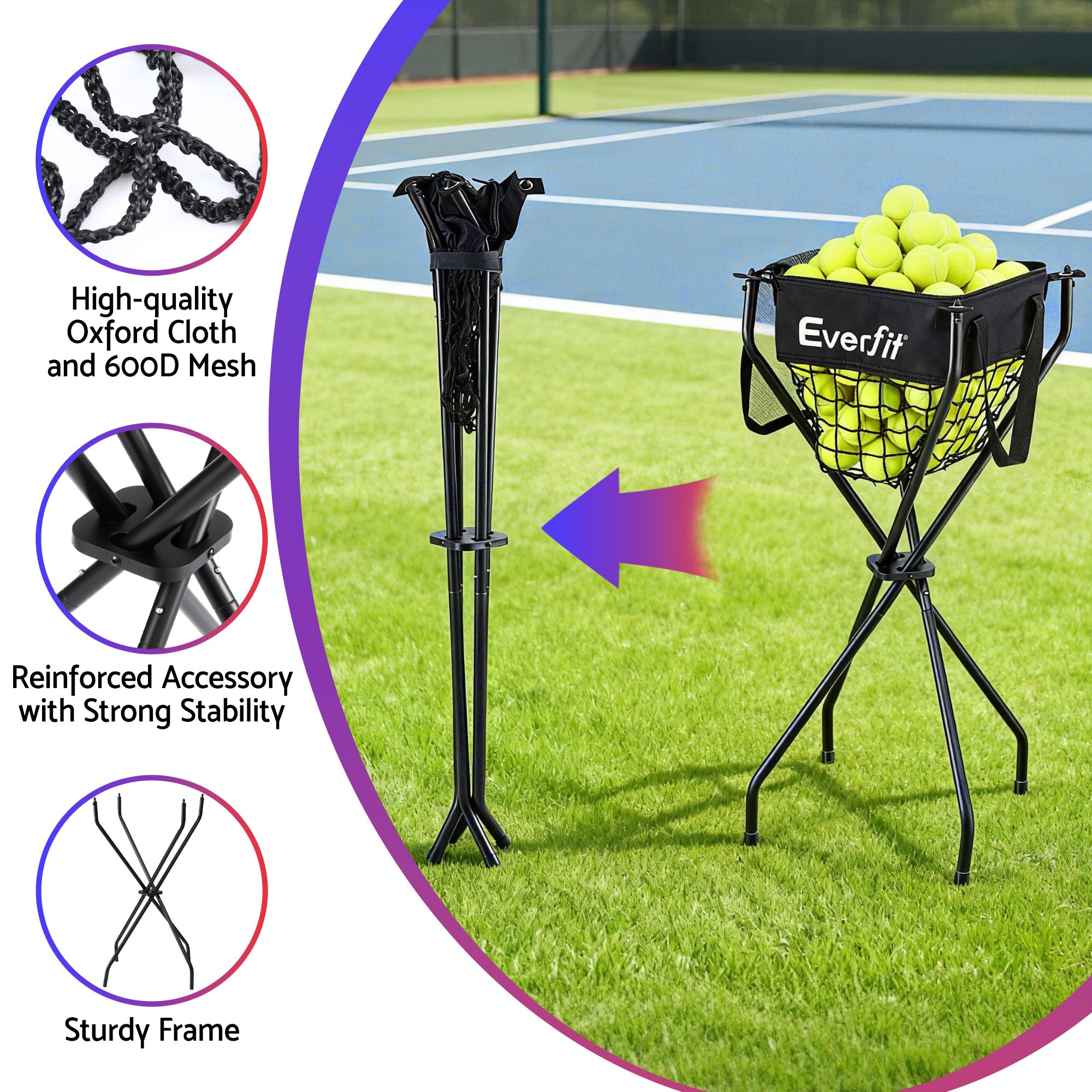 Everfit Portable Ball Cart Foldable Pickleball Tennis Baseball Softball-Sports &amp; Fitness > Racquet Sports > Pickleball-PEROZ Accessories