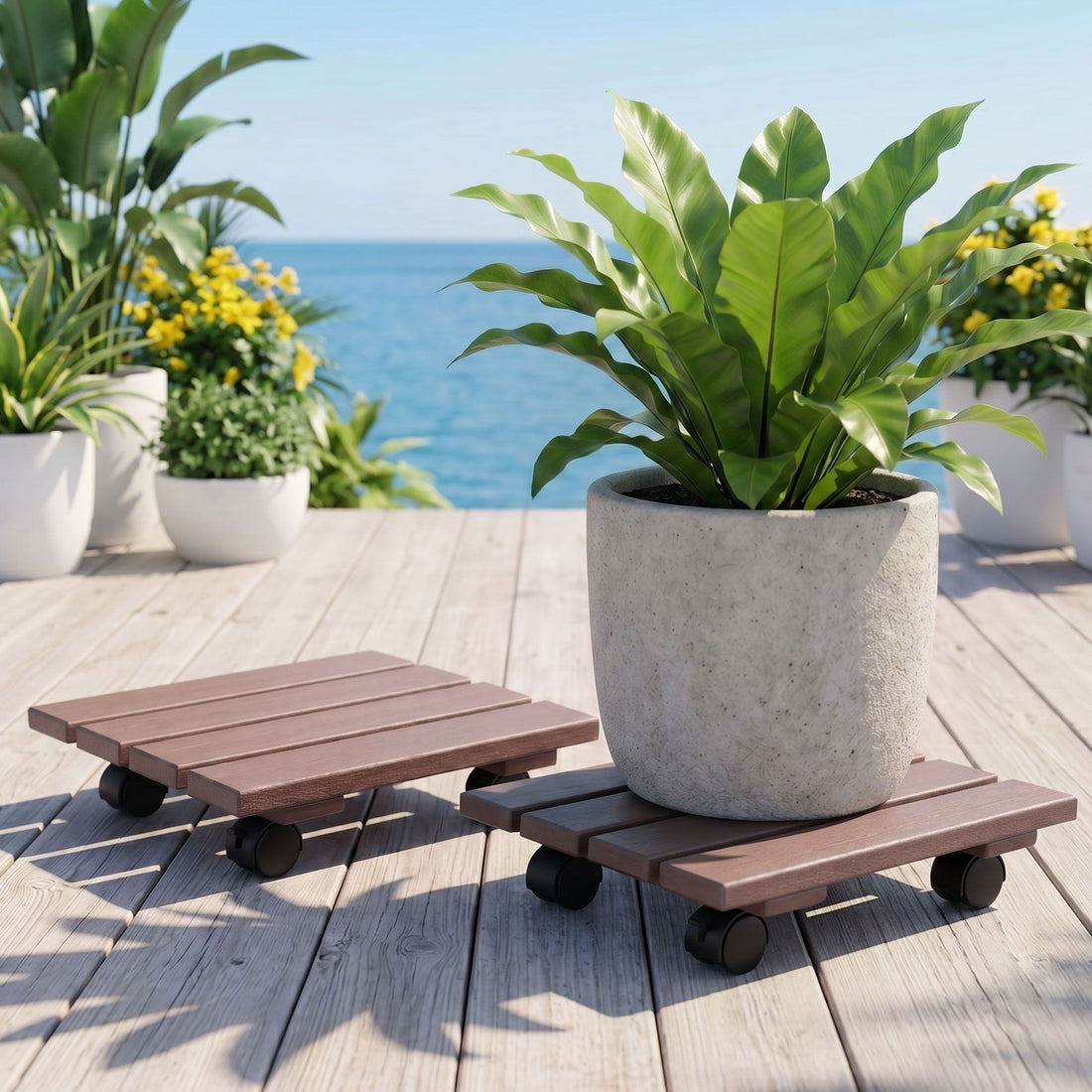 Gardeon 2PC Plant Carts HDPE Plant Caddy With Lockable Wheels Rolling Brown-Home &amp; Garden > Garden Beds > Garden Beds &amp; Planters-PEROZ Accessories