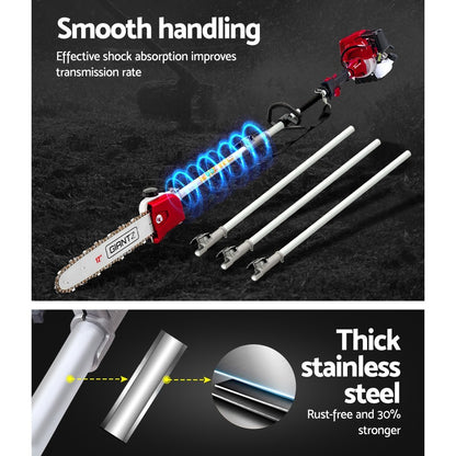 Giantz 4 Stroke Pole Chainsaw Petrol Hedge Trimmer Tree Pruner 12&