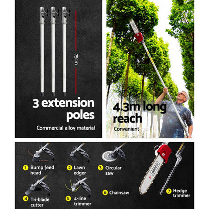 Giantz 4 Stroke Pole Chainsaw Petrol Hedge Trimmer Tree Pruner 12&