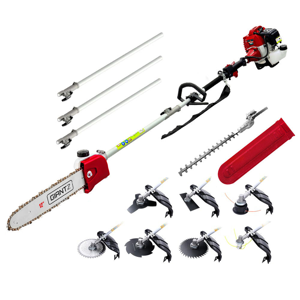Giantz Pole Chainsaw 2 Stroke Petrol Tree Pruner Long Reach Saw 12 Inch Bar 9 In 1-Tools > Power Tools > Chainsaws-PEROZ Accessories