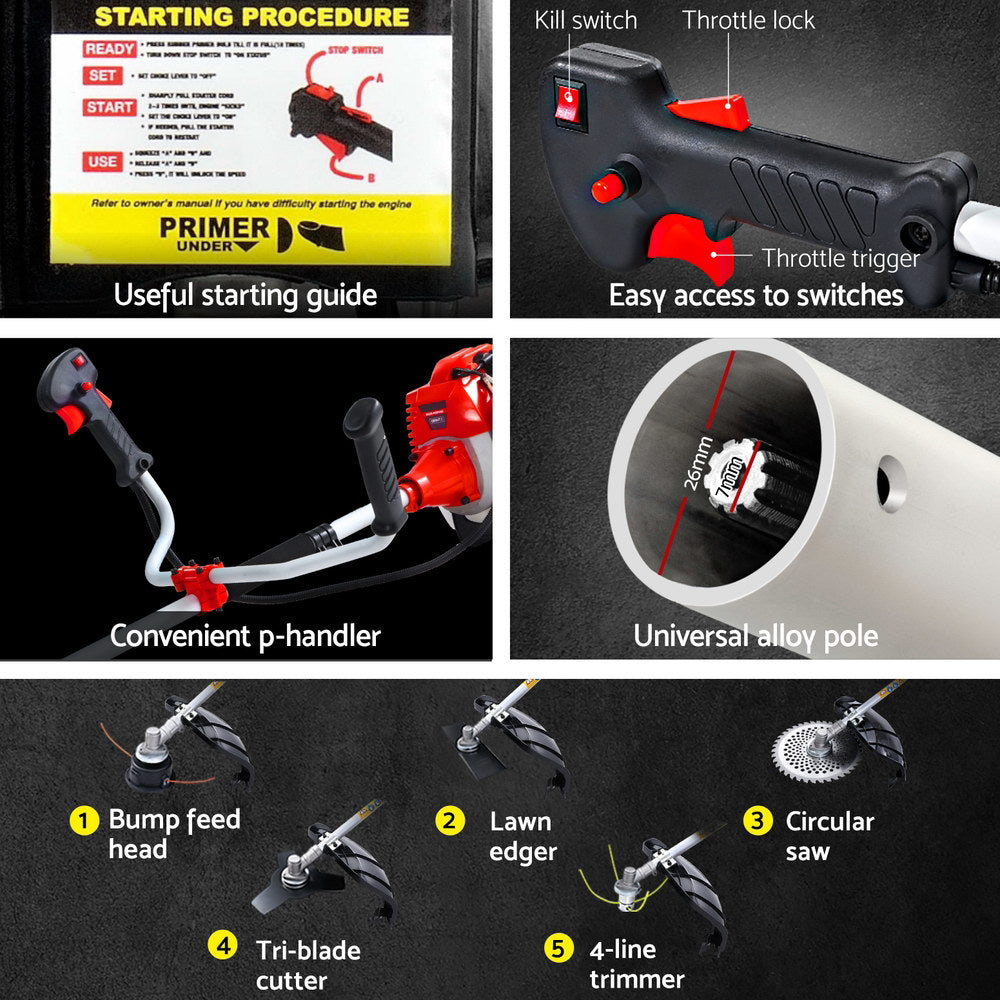 Giantz Pole Chainsaw Petrol Hedge Trimmer Tree Pruner 5 In 1-Tools > Power Tools > Chainsaws-PEROZ Accessories