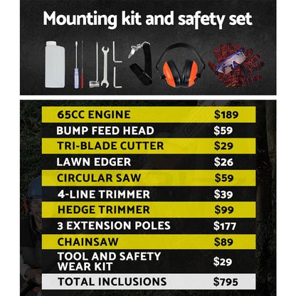 Giantz Pole Chainsaw 2 Stroke Petrol Hedge Trimmer Tree Pruner 9 In 1-Tools > Power Tools-PEROZ Accessories