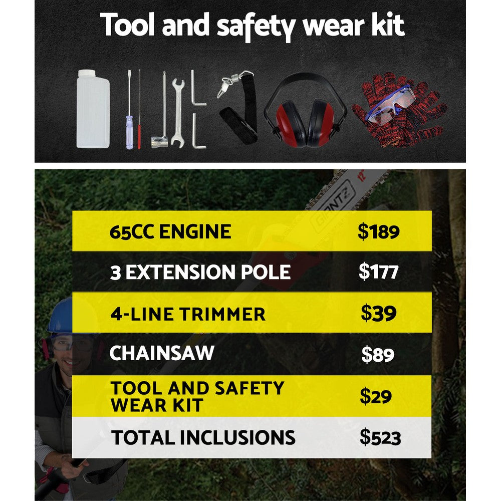 Giantz Pole Chainsaw Petrol 2 Stroke Tree Pruner Long Reach Saw 12 Inch Bar-Tools > Power Tools-PEROZ Accessories