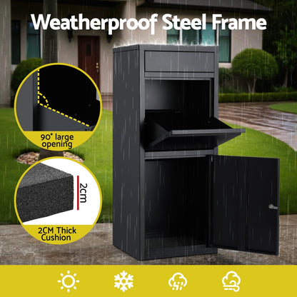 Gardeon Parcel Letterbox Drop Box Package Mailbox Black-Commercial &gt; Packaging &gt; Postage Satchels &amp; Boxes-PEROZ Accessories