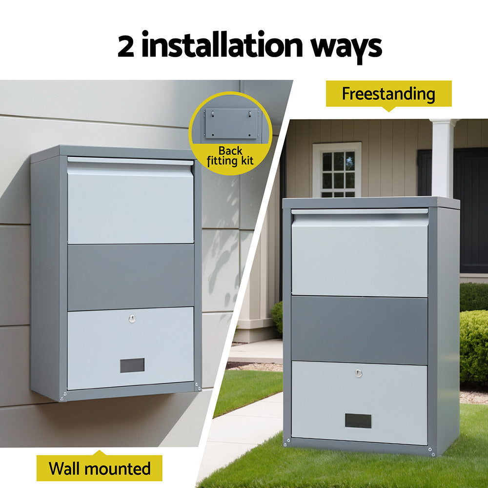 Gardeon Parcel Letterbox Drop Box Package Grey-Home &amp; Garden &gt; Storage &gt; Storage Cabinets &amp; Lockers-PEROZ Accessories