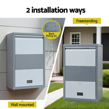 Gardeon Parcel Letterbox Drop Box Package Grey-Home &amp; Garden &gt; Storage &gt; Storage Cabinets &amp; Lockers-PEROZ Accessories
