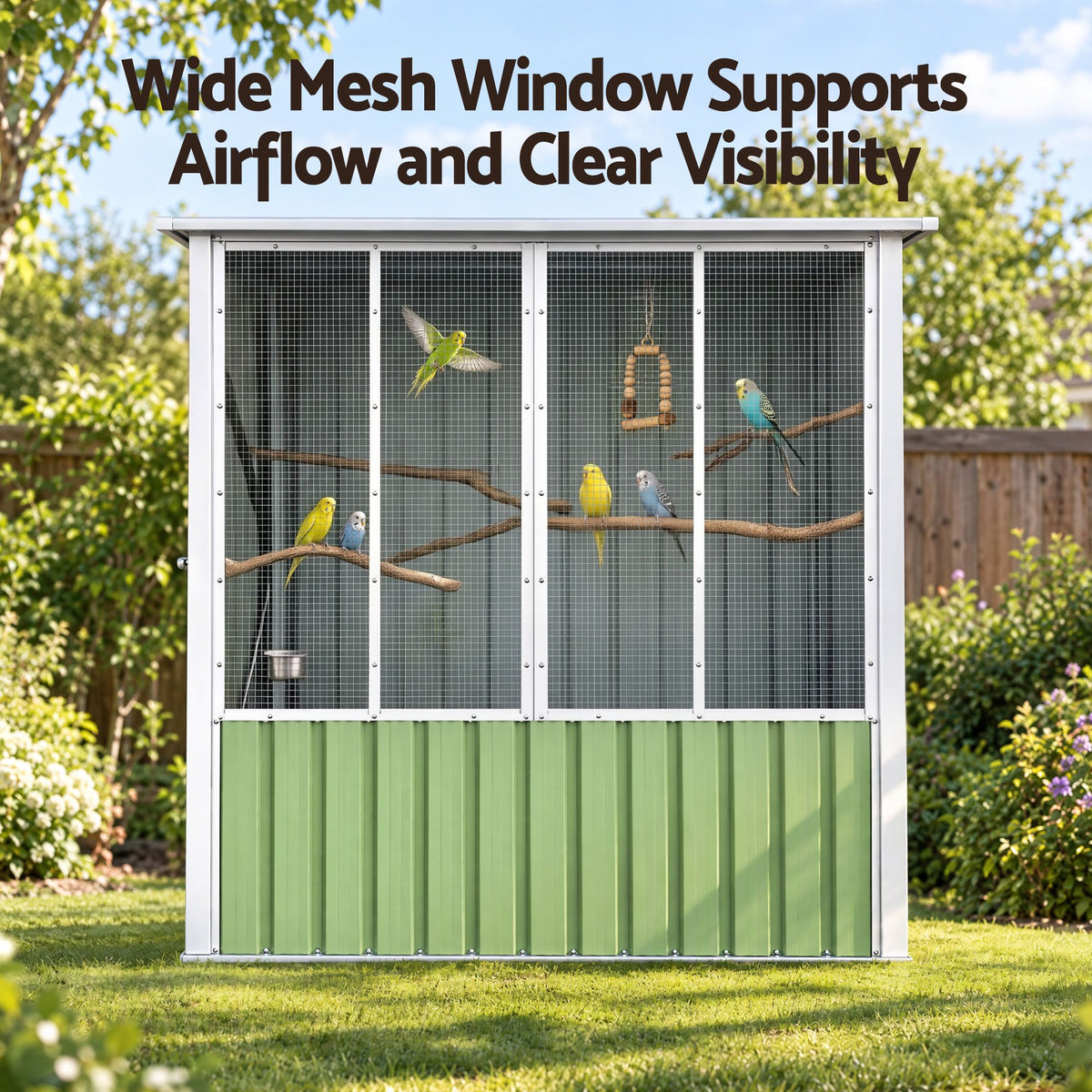 i.Pet Bird Cage Outdoor Aviary 180cm Walk In Access Galvanised Metal Green