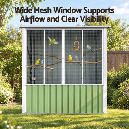 i.Pet Bird Cage Outdoor Aviary 180cm Walk In Access Galvanised Metal Green