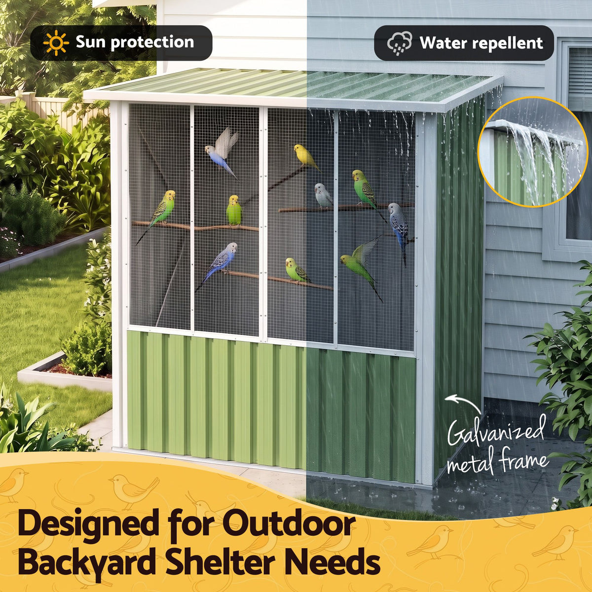i.Pet Bird Cage Outdoor Aviary 180cm Walk In Access Galvanised Metal Green