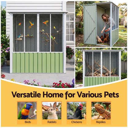 i.Pet Bird Cage Outdoor Aviary 180cm Walk In Access Galvanised Metal Green