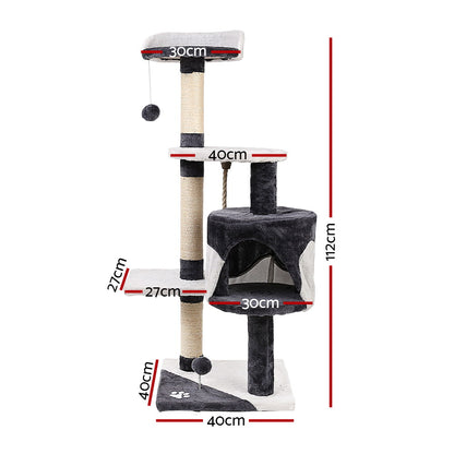 i.Pet Cat Tree 112cm Tower Scratching Post Scratcher Wood Condo House Furniture-Cat Trees-PEROZ Accessories