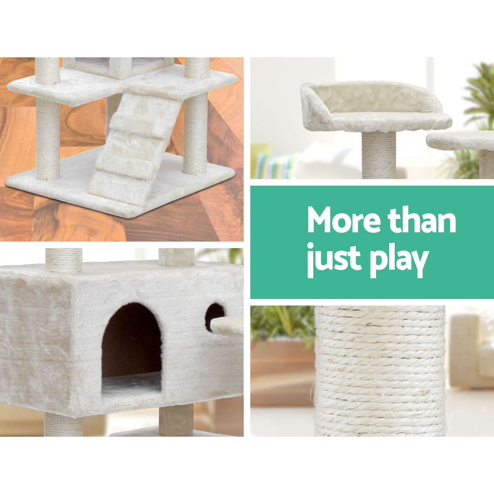i.Pet Cat Tree 134cm Tower Scratching Post Scratcher Wood Condo House Bed Beige-Cat Trees-PEROZ Accessories