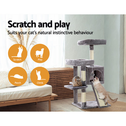 i.Pet Cat Tree 103cm Tower Scratching Post Scratcher Wood Condo House Trees Grey-Cat Trees-PEROZ Accessories