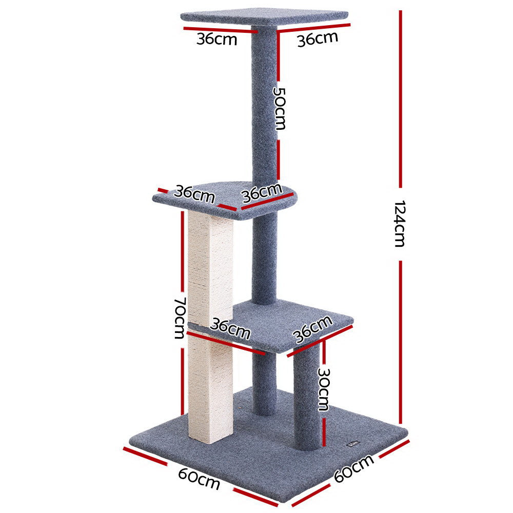 i.Pet Cat Tree 124cm Scratching Post Tower Scratcher Trees Wood Condo Board-Cat Trees-PEROZ Accessories