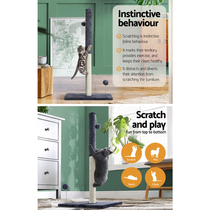 i.Pet Cat Tree 105cm Scratching Post Scratcher Tower Condo House Hanging toys Grey-Cat Trees-PEROZ Accessories