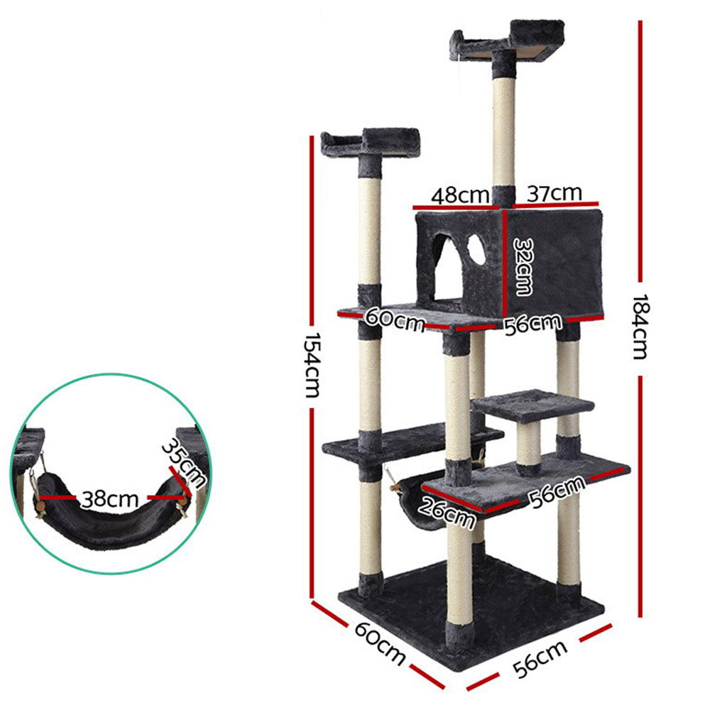 i.Pet Cat Tree 184cm Tower Scratching Post Scratcher Wood Trees Condo Bed House-Cat Trees-PEROZ Accessories