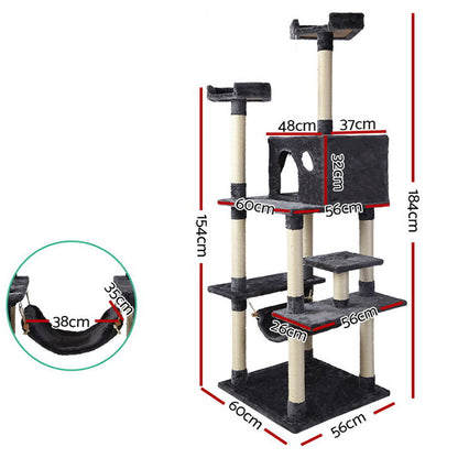 i.Pet Cat Tree 184cm Tower Scratching Post Scratcher Wood Trees Condo Bed House-Cat Trees-PEROZ Accessories