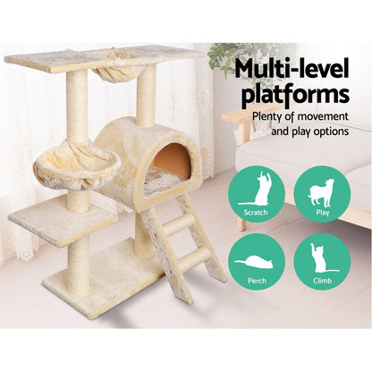 i.Pet Cat Tree 100cm Tower Scratching Post Scratcher Condo House Trees Bed Beige-Cat Trees-PEROZ Accessories