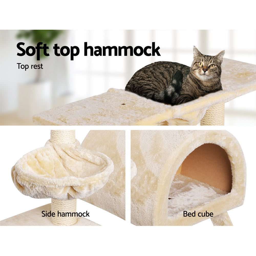i.Pet Cat Tree 100cm Tower Scratching Post Scratcher Condo House Trees Bed Beige-Cat Trees-PEROZ Accessories