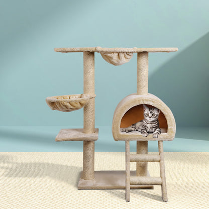 i.Pet Cat Tree 100cm Tower Scratching Post Scratcher Condo House Trees Bed Beige-Cat Trees-PEROZ Accessories