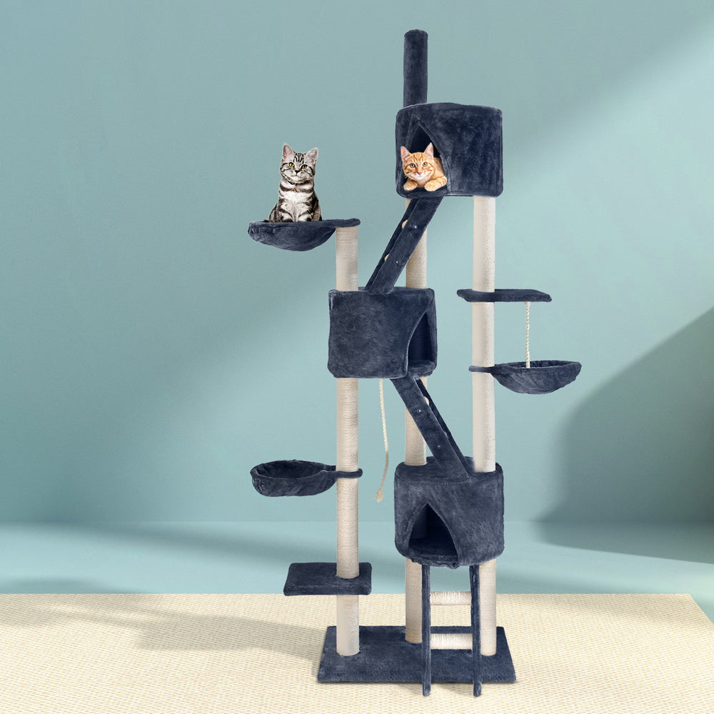 i.Pet Cat Tree 244cm Tower Scratching Post Scratcher Trees Condo House Grey-Cat Trees-PEROZ Accessories