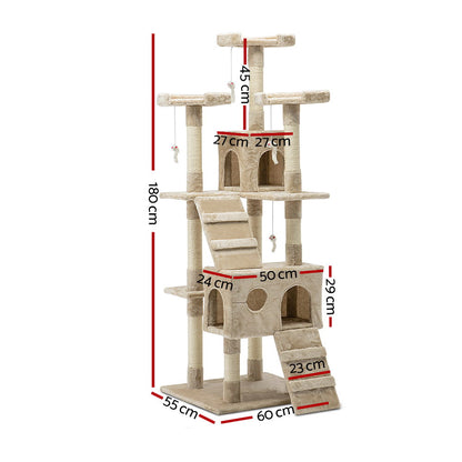 i.Pet Cat Tree 180cm Tower Scratching Post Scratcher Wood Condo House Toys Beige-Cat Trees-PEROZ Accessories