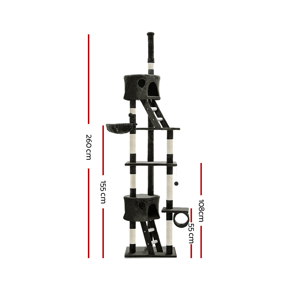 i.Pet Cat Tree 260cm Tower Scratching Post Scratcher Condo House Trees Grey-Cat Trees-PEROZ Accessories