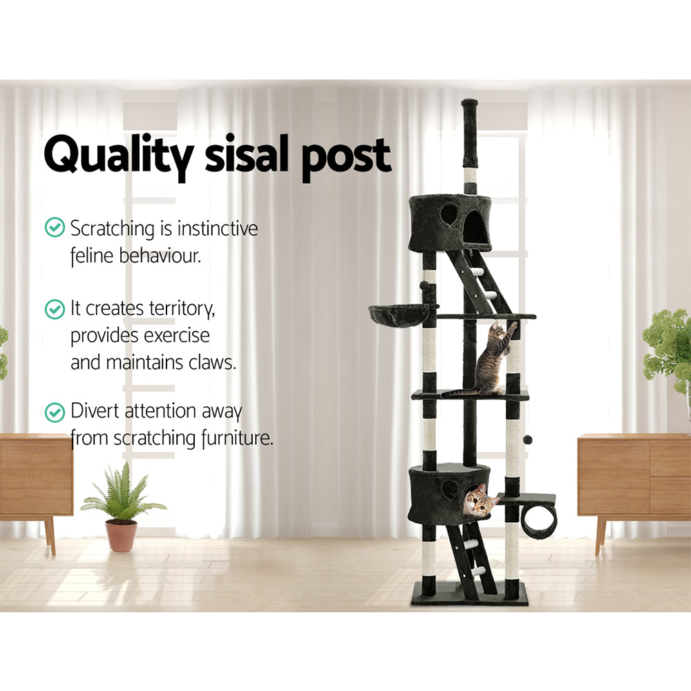 i.Pet Cat Tree 260cm Tower Scratching Post Scratcher Condo House Trees Grey-Cat Trees-PEROZ Accessories